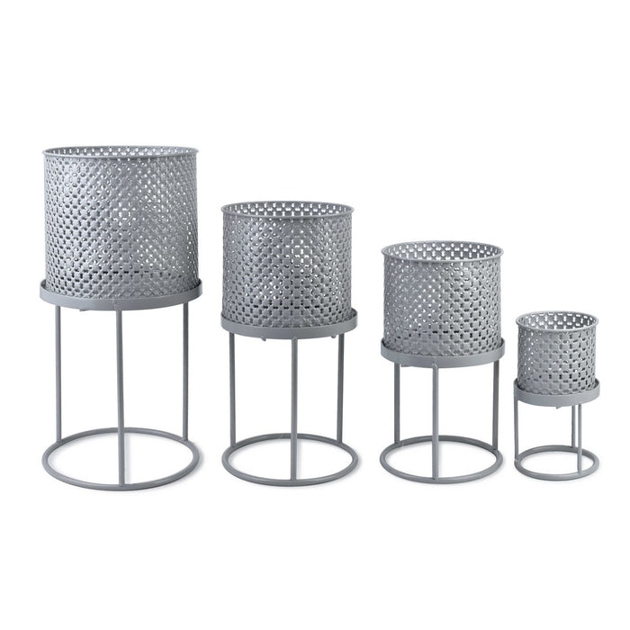 GRAY Plantenpotten met standaard - Set van 4 - Grijs - 25xH46, 18,5xH37,5/17xH30,5/11,5xH22cm