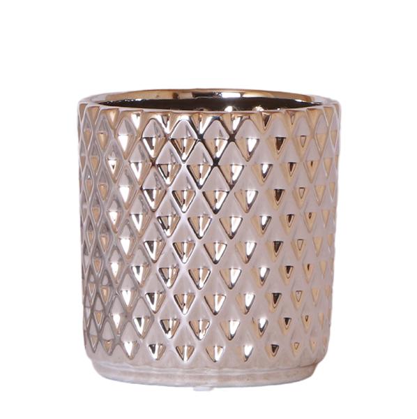 Kolibri Home | Metallic diamond bloempot - Zilveren keramieken sierpot Ø9cm