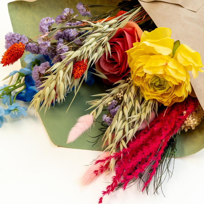 Bouquet Colorful Dried & Silk Flowers X Vase Sandy