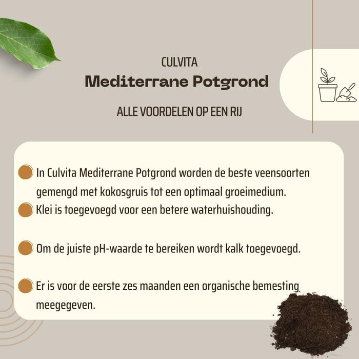 Culvita - Mediterrane Potgrond 40 Liter inclusief RhizoPlus - Potgrond mediterrane planten o.a. geschikt voor olijfbomen, citrus en palmen