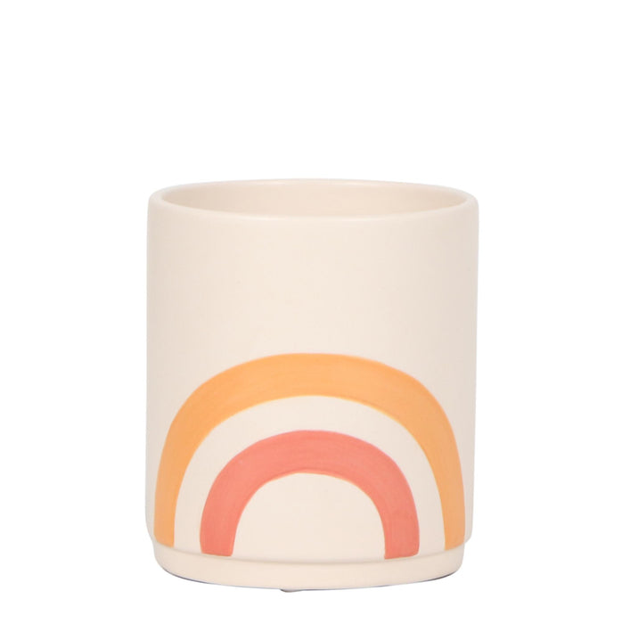 Kolibri Home | Rainbow peach bloempot - Crème keramieken sierpot met print