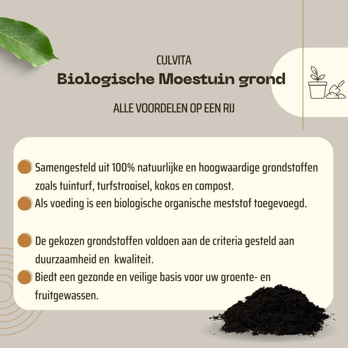 Culvita - Biologische Moestuingrond 40 liter - Inclusief 100 dagen voeding - Ideaal voor Urban Farming