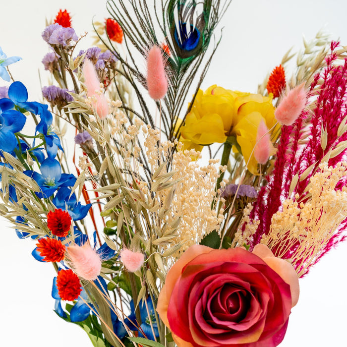 Bouquet Colorful with Dried & Silk Flowers in several bold colors | 55cm length