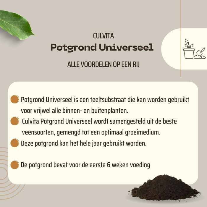 Culvita Universele Potgrond inclusief 2 maanden plantenvoeding - Universele potgrond voor kamerplanten en buitenplanten - 40 liter