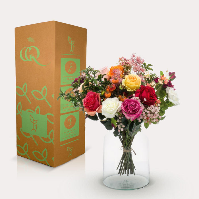 Kunstbloemen - Bouquet M - Flame Roses - 45 cm