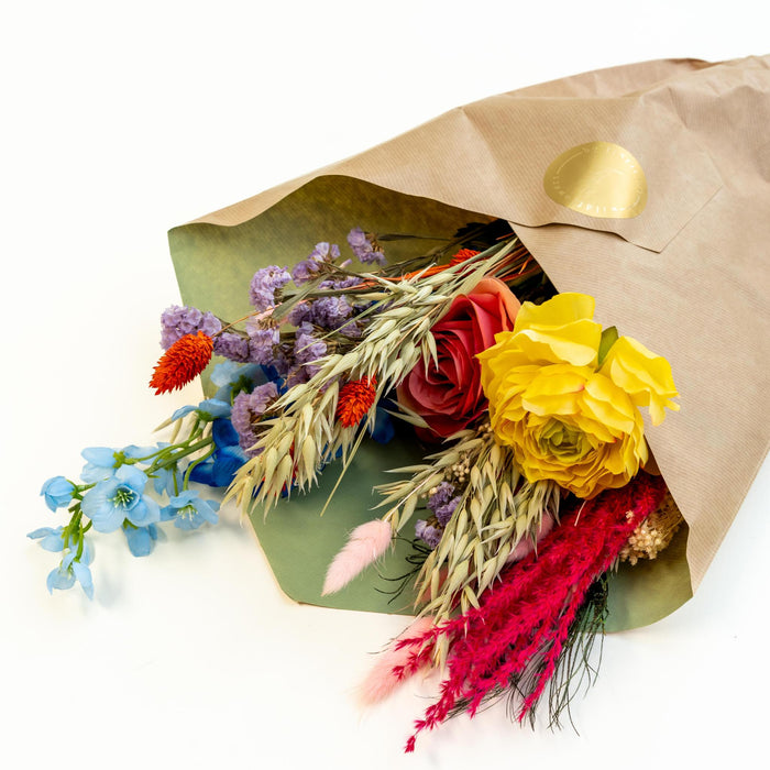 Bouquet Colorful with Dried & Silk Flowers in several bold colors | 55cm length