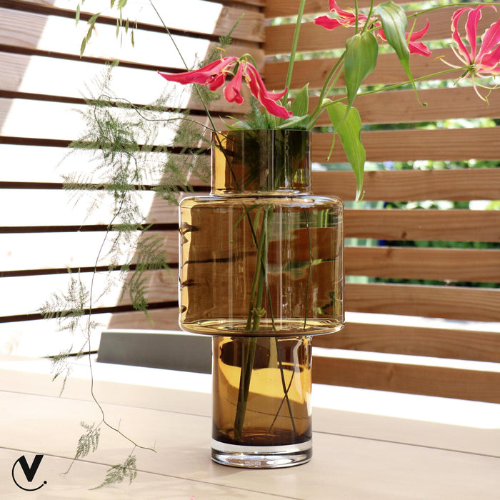 Bloemenvaas glas Juba M - H40 W20 - Cognac