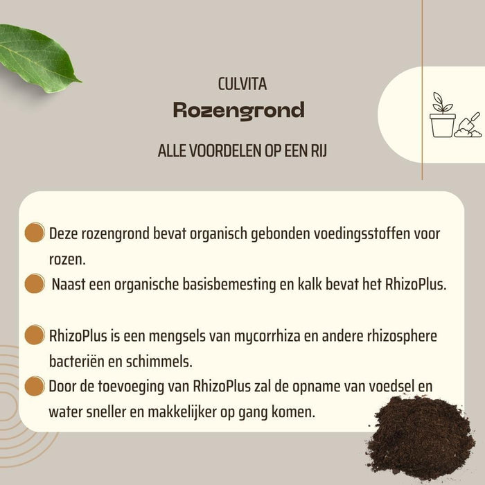 Culvita - Rozengrond 40 liter - Potgrond geschikt voor rozen - Inclusief RhizoPlus wortelverbeteraar