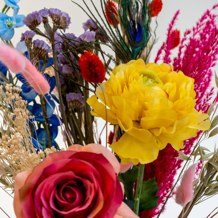 Bouquet Colorful with Dried & Silk Flowers in several bold colors | 55cm length