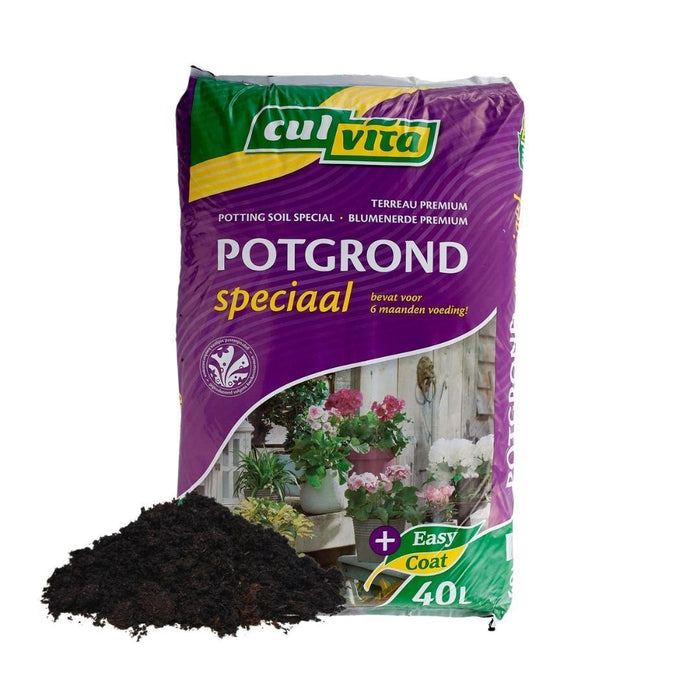 Culvita - Potgrond speciaal met 6 maanden voeding 40 liter - Premium grond voor kamerplanten & buitenplanten - Inclusief EasyCoat plantenvoeding