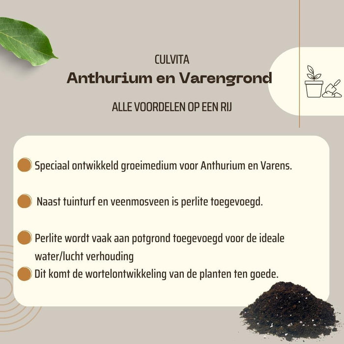 Culvita - Anthurium en Varengrond 5 liter - Potgrond geschikt voor Anthurium en Varens