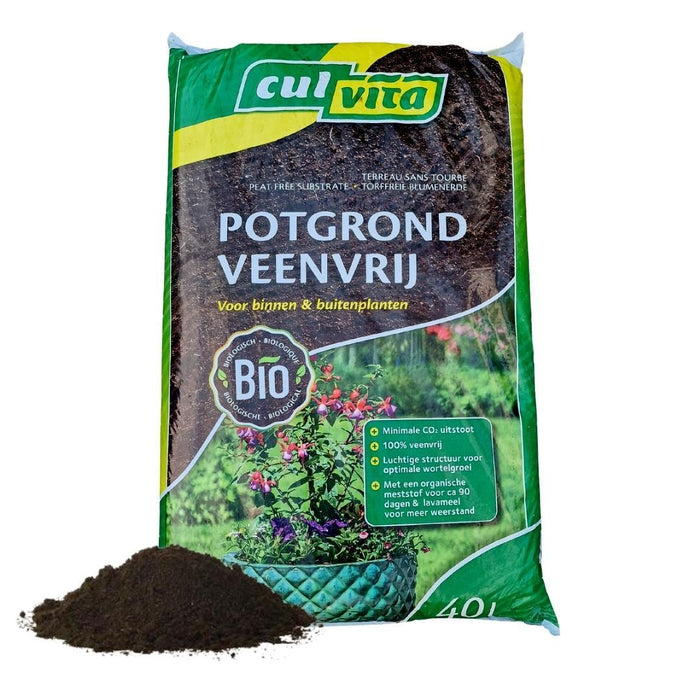 Culvita - Biologische Veenvrije potgrond 40 liter - Potgrond voor kamerplanten & buitenplanten - Inclusief organische meststof